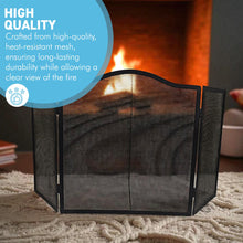 Load image into Gallery viewer, 𝗖𝗔𝗦𝗧 𝗜𝗥𝗢𝗡 𝟯-𝗣𝗔𝗡𝗘𝗟 𝗙𝗢𝗟𝗗𝗜𝗡𝗚 𝗠𝗘𝗦𝗛 𝗙𝗜𝗥𝗘 𝗚𝗨𝗔𝗥𝗗 𝟵𝟲𝘅𝟲𝟬.𝟱𝗰𝗺 | Durable | Rust-Resistant | Fireplace Screen for Open Fire | Fire Safety | Hearth Protection