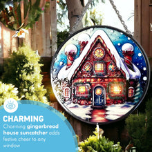Load image into Gallery viewer, 6-Inch Stained Glass Suncatcher - Gingerbread House Design for Windows, Holiday Decor, and Gifts