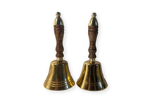 Load image into Gallery viewer, Set of Two Elegant 18cm Aluminium Library Hand Bell with Antique Brass Finish and Wooden Handle