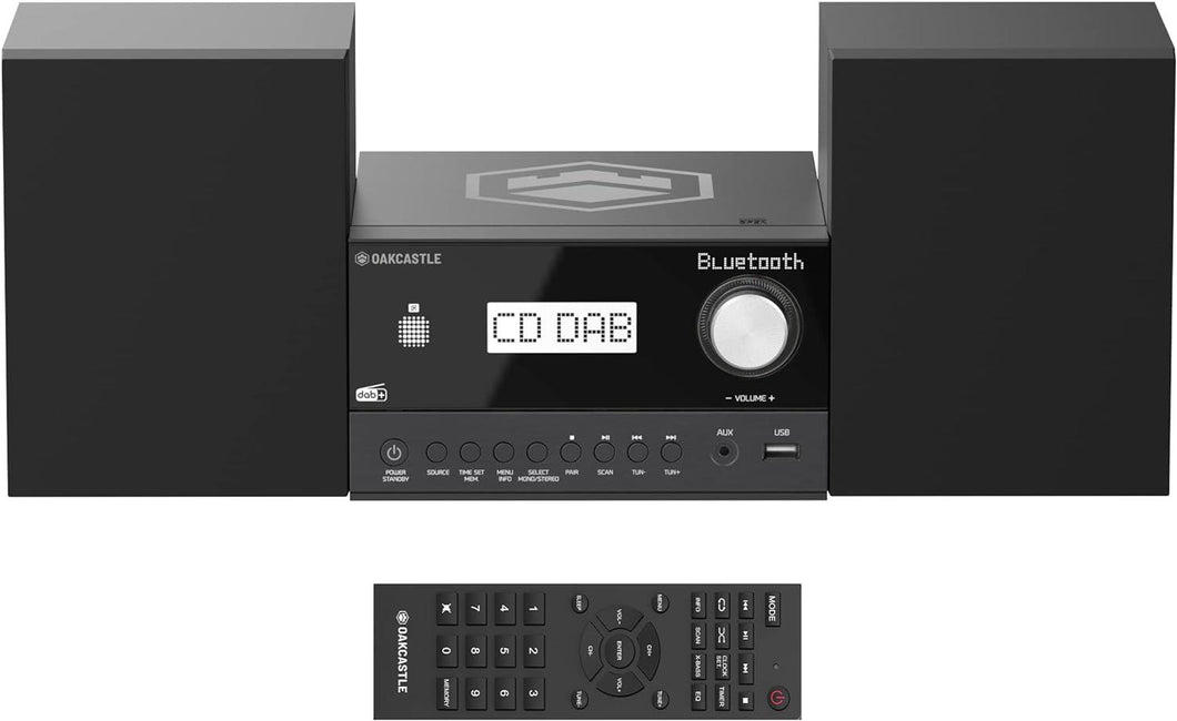 Majority Oakcastle HIFI200 CD PLAYER WITH BLUETOOTH AND DAB+ RADIO | Built-in 60 Watt 2.0 Speakers, Compact Hifi Stereo System | AUX, MP3, Custom EQ, Remote Control, USB