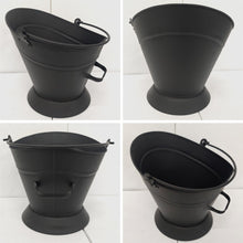 Load image into Gallery viewer, 𝗪𝗔𝗧𝗘𝗥𝗟𝗢𝗢 𝗦𝗧𝗬𝗟𝗘 𝗕𝗟𝗔𝗖𝗞 𝗠𝗔𝗧𝗧 𝗙𝗜𝗡𝗜𝗦𝗛 𝗖𝗢𝗔𝗟 & 𝗔𝗦𝗛 𝗕𝗨𝗖𝗞𝗘𝗧 𝟭𝟲” | H35cm x Dia28cm | Heat-Resistant Metal Bucket for Fireplace | Log Burner or Stove | 𝗙𝗜𝗥𝗘𝗦𝗜𝗗𝗘 Accessory for Ash, Coal & Log Storage