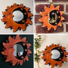 Load image into Gallery viewer, Wooden Sun and Moon Decorative Mirror | Stylish Wall Hanging for Home Decor