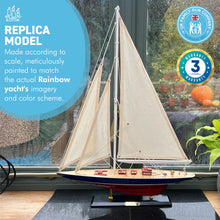 Load image into Gallery viewer, Detailed 50cm long wooden model Rainbow J Class Sailing Yacht | Americas Cup Racing Yacht | Nautical ornament | sailboat model | Rainbow sailing ship model | Fully assembled model boat kit