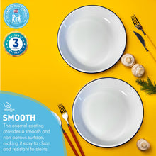 Load image into Gallery viewer, 2 x 22CM WHITE ENAMEL DINNER PLATES | Plate set | Pasta and Rice plate | Enamel plate | Set of 2 plates | Traditional dinner plate | Kitchen plate for pies, sides and dinner