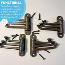 Load image into Gallery viewer, Pack of 4 cast Iron SWIVEL COAT HOOKS Black 3-Hinge Wall & Door Mounted Vintage Style Hooks