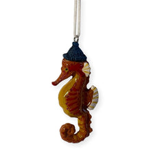 Load image into Gallery viewer, Ceramic cute bobble hat Seahorse hanging ornament | Light Pull | Nautical Theme ceramic Cord Pull Light Pulls