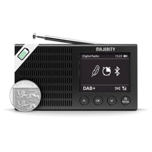 Load image into Gallery viewer, PORTABLE BLUETOOTH DAB/DAB+ RADIO | Rechargeable Battery Pocket Radio with 11 Hours Playback | FM Radio, Dual Alarm, 20 Presets, and Full Colour LED Display | USB, Headphone Jack | Majority Eddington