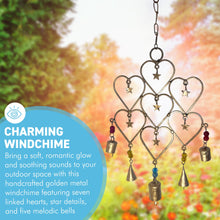 Load image into Gallery viewer, Vintage Style Garden Windchime with Hearts & Stars in distressed golden metal