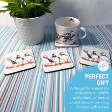 Load image into Gallery viewer, Set of 4 x Cork Coasters with Watercolour Design of Puffins, Wildlife Coaster
