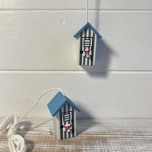 Load image into Gallery viewer, 2 x Light Blue and white beach hut light pulls | Nautical Theme Wooden Beach Hut Cord Pull Light Pulls