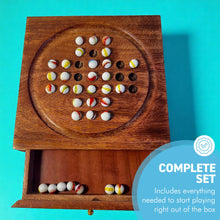 Load image into Gallery viewer, Wooden Solitaire with Drawer for Old glory Marbles | Travel Games | Strategic & Traditional Games | Perfect for Adults & Family Fun