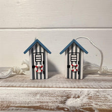 Load image into Gallery viewer, 2 x Light Blue and white beach hut light pulls | Nautical Theme Wooden Beach Hut Cord Pull Light Pulls