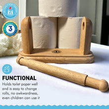 Load image into Gallery viewer, WOODEN TOILET ROLL HOLDER | Made from 100% Hevea wood | Wooden bathroom accessories | Toilet roll holder for bathroom | 20cm (L) x 7cm (W) x 11cm (D)