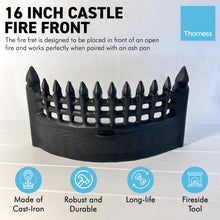 Load image into Gallery viewer, 16 Inch Castle Fire Front Fret Matt Black | Large Cast Iron Sturdy Fireplace Accessory
