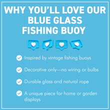 Load image into Gallery viewer, DEEP BLUE GLASS FISHING FLOAT ORNAMENTAL SEA BUOY | hand blown | nautical seafaring fishing rustic décor | 10cm diameter | with rustic brown string netting and hanging loop | Japanese style glass fishing floats
