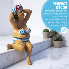 Load image into Gallery viewer, Retro Style Fat Bathing Lady in Blue Striped Bikini, Novelty Bathroom Figurine