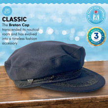 Load image into Gallery viewer, Traditional Wool Breton Cap | Size 58cm | Captain Fisherman Mariner Yachtsman Sailors Fiddlers Cap | Baker Boy flat cap skipper | Designed in the UK | classic peaked French and Greek boatman's hat
