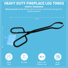 Load image into Gallery viewer, Black Heavy Duty Cast Iron Fire Place Log Tongs for Indoor Fire / Fire Pits Accessories / Tongs for Outdoor Stove / Long Logs Tweezers/ Firewood Tongs / Campfire Tongs