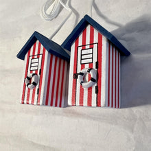 Load image into Gallery viewer, 2 x Red and white beach hut light pull | Nautical Theme Wooden Beach Hut Cord Pull Light Pulls