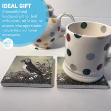 Load image into Gallery viewer, 2 x Green Stone Coasters with Puffin, Wildlife Watercolour Design, Wildlife Coasters