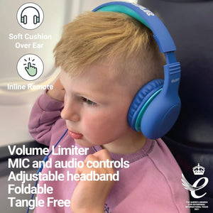 Majority Wired Childrens BLUE HEADPHONES OVER EAR | Comfort Soft Cushion Earpads | Lightweight & Fully Foldable Childrens Headphones Superstar | 85-94db Volume Limiter for School, Travel & Home | Blue