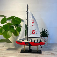 Load image into Gallery viewer, TRANSICIEL AMERICAS CUP MODEL YACHT | Sailing | Yacht | Boats | Models | Sailing Nautical Gift | Sailing Ornaments | Yacht on Stand | 33cm (H) x 21cm (L) x 4cm (W)