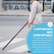 Load image into Gallery viewer, 92cm Dark Brown Chestnut wooden Walking Cane, lightweight mobility aid with rubber ferrule for enhanced stability and comfort