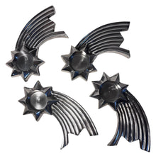 Load image into Gallery viewer, Set of Four Celestial Elegance: Brushed Silver Aluminum Shooting Star Tea Light Candle Holders, Modern Decorative Accent