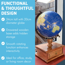 Load image into Gallery viewer, 20cm Globe with Wooden Base & Drawer - Rotating Vintage World Globe, Educational Geographic Desktop Accessory