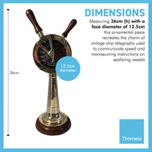 Load image into Gallery viewer, 35cm high Replica ships brass telegraph on a wooden base | Nautical home décor | Coastal maritime ornament