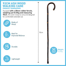 Load image into Gallery viewer, 92cm Ash Wood Walking Cane, lightweight mobility aid with rubber ferrule for enhanced stability and comfort