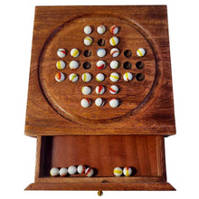 Load image into Gallery viewer, Wooden Solitaire with Drawer for Old glory Marbles | Travel Games | Strategic & Traditional Games | Perfect for Adults & Family Fun