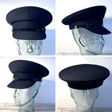 Load image into Gallery viewer, Size 58cm | Medium Navy Blue Chauffeur Style Peaked Cap | Traditional style ideal for weddings, school proms and special events| Driving Cap | UK size 7 1/8  | US size 7 1/4