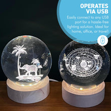 Load image into Gallery viewer, Set of Two 3D Crystal Ball Night Light USB Lamp with Galaxy and Elephant designs, elegant modern illumination for any room