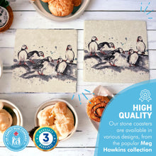 Load image into Gallery viewer, 2 x PUFFIN STONE COASTERS | Stone Coasters | Animal novelty gift | Coaster for glass, mugs and cups| Square coaster for drinks | Puffin gift | Meg Hawkins art | 10cm x 10cm