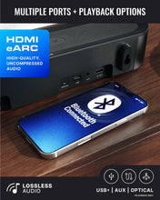 Load image into Gallery viewer, Refurbished Majority Bowfell Axis DOLBY ATMOS SOUNDBAR 2.1 with Wireless Subwoofer 200W, Bluetooth 5.3, HDMI ARC/eARC, Optical, AUX & USB, Extra Bass TV Sound Bar