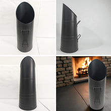 Load image into Gallery viewer, 𝗕𝗟𝗔𝗖𝗞 𝗦𝗧𝗘𝗘𝗟 𝗖𝗢𝗔𝗟 𝗛𝗢𝗗/ 𝗦𝗖𝗨𝗧𝗧𝗟𝗘 𝗕𝗨𝗖𝗞𝗘𝗧 𝟱𝟱𝗰𝗺 – Tall Fireside Coal Scuttle with Handles | Fireplace & Hearth Accessories for Log Burners & Stoves