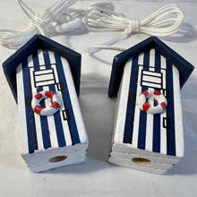 Load image into Gallery viewer, Pair of Dark Blue beach hut light pulls | Nautical Theme Wooden Beach Hut Cord Pull Light Pulls