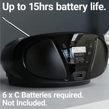 Load image into Gallery viewer, PORTABLE CD PLAYER & DAB BOOMBOX | Bluetooth, DAB+ Digital Radio & FM | USB & AUX Playback | Clear 2.0 Stereo Sound | Majority Boxworth | 15hr Battery Playtime