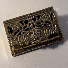Load image into Gallery viewer, Antique style brass sunflower postage stamp holder and inkwell – polished brass desk organizer and storage