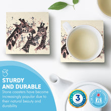 Load image into Gallery viewer, 2 x GIRAFFE STONE COASTERS | Stone Coasters | Animal novelty gift | Coaster for glass, mugs and cups| Square coaster for drinks | Giraffe gift | Meg Hawkins art | 10cm x 10cm