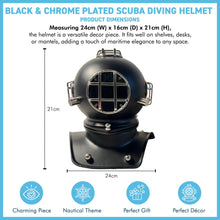Load image into Gallery viewer, Black & Chrome Plated Scuba Diving Helmet - Perfect Nautical Gift for Enthusiasts