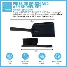 Load image into Gallery viewer, FIRESIDE BRUSH and  ASH SHOVEL set | Tidy clean log burner stove | Powder coated black finish | Hearth Iron Fireside Tidy Set | Ash Pan and brush set | Durable Steel set with Fireplace Dustpan and Brush | Coal Shovel