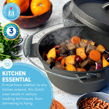 Load image into Gallery viewer, Cast Iron 3 Litre Dutch Oven pre-seasoned cooking pot with three feet | Spiral handle | Ideal for camping, cooking, baking and frying