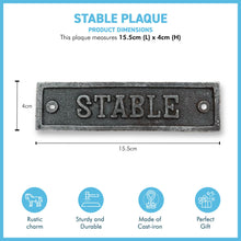 Load image into Gallery viewer, Cast iron antique style stable door plaque | horse stable | door decor |metal plaque | door sign | 15.5cm x 4cm