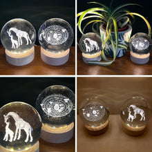 Load image into Gallery viewer, Set of Two 3D Crystal Ball Night Light USB Lamp with Galaxy and Giraffe designs, elegant modern illumination for any room