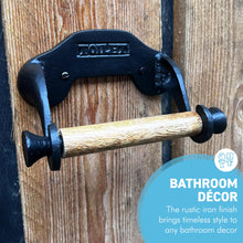 Load image into Gallery viewer, Elegant Victorian-Style Cast Iron Toilet Roll Holder – Wall-Mounted, Fixed Arm Design in Classic Black Antique Finish