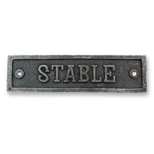 Load image into Gallery viewer, Cast iron antique style stable door plaque | horse stable | door decor |metal plaque | door sign | 15.5cm x 4cm