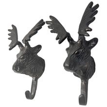 Load image into Gallery viewer, Set of 2 Wall-Mounted Cast Iron Deer Head Hook for Hats, Coats Durable and Stylish