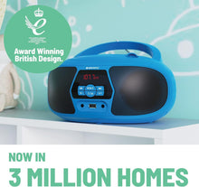 Load image into Gallery viewer, BX200 Portable CD Player Boombox | Bluetooth, FM Radio, USB & Aux Playback | 2.0 Stereo Sound | 15hr Battery Playtime | Headphone Jack, Simple Controls, LED Display, Oakcastle, Blue.